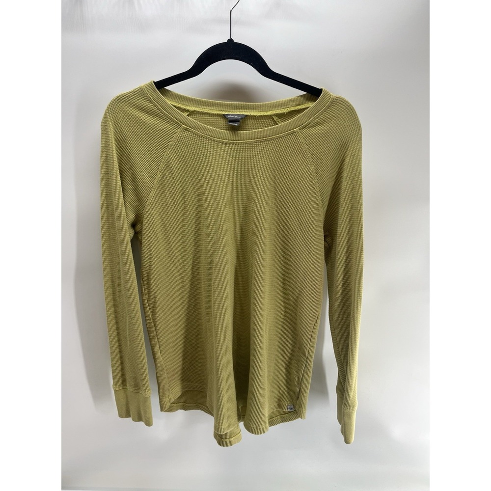 Eddie Bauer Women's Medium Thermal Waffle Knit Shirt Long‎ Sleeve Mustard Solid